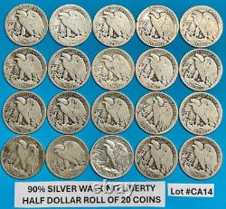 Walking Liberty Silver Half Dollars Lot Roll of 20 Coins with FULL DATES #CA14