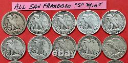 Walking Liberty Silver Half Dollars Roll Lot of 20 SAN FRANCISCO MINT Coins WS20