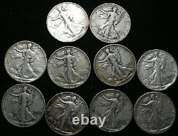 Walking Liberty half dollar lot of 10 1940's Mixed mints Lot-4