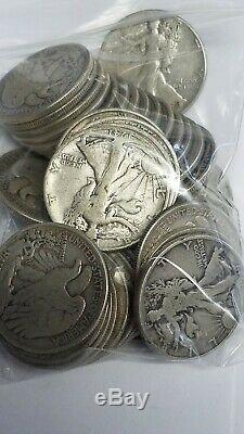 Walking Liberty half dollars $10 Face Value 90% Silver Roll 20 Coins Bulk