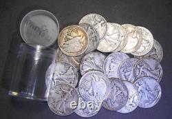 Walking Liberty half-dollars roll of 20, 90% silver circulated $10 face mix date