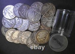 Walking Liberty half-dollars roll of 20, 90% silver circulated $10 face mix date