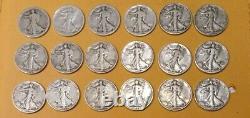 Walking liberty silver half dollar lot of 18,1917 18,20,39,40,41,42,43,44,45,46