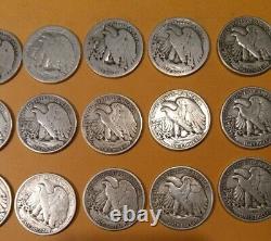Walking liberty silver half dollar lot of 18,1917 18,20,39,40,41,42,43,44,45,46