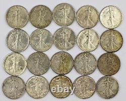 XF-AU+ Details Walking Liberty 20 Coin Half Dollar 1 Roll $10 90% Silver #3