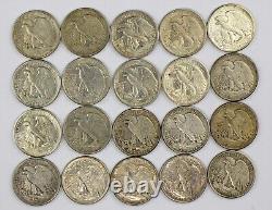 XF-AU+ Details Walking Liberty 20 Coin Half Dollar 1 Roll $10 90% Silver #3
